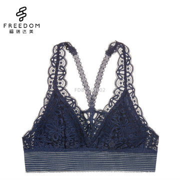 Venta al por mayor y nuevo diseño personalizado encaje sexy racerback longline crochet v neck crochet lace bra bralette